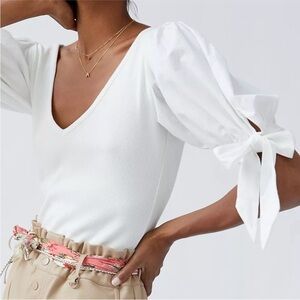 Maeve White Puffy Sleeve Top